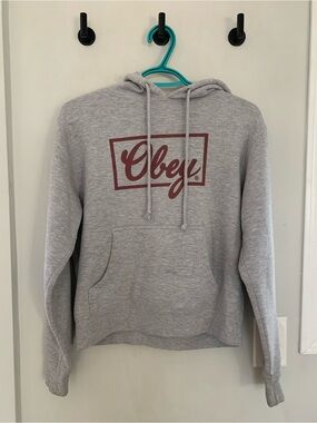 Obey Unisex Gray Hoodie with Maroon Logo